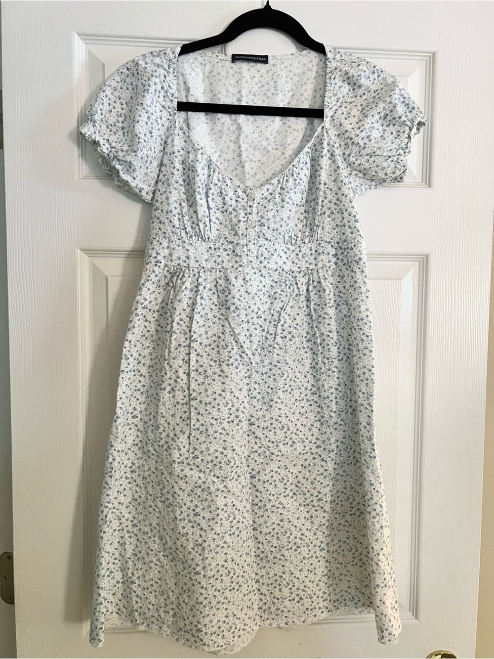 Brandy Melville White Mini Dress with Blue Floral Print